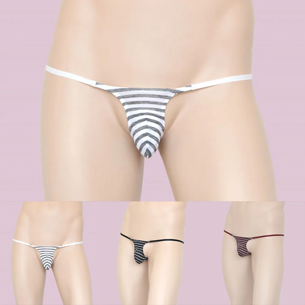

Sexy G String Men T-back Thongs Mens Striped Underwear Open Butt Underpants Erotic Panties Breathable Low Waist Knickers
