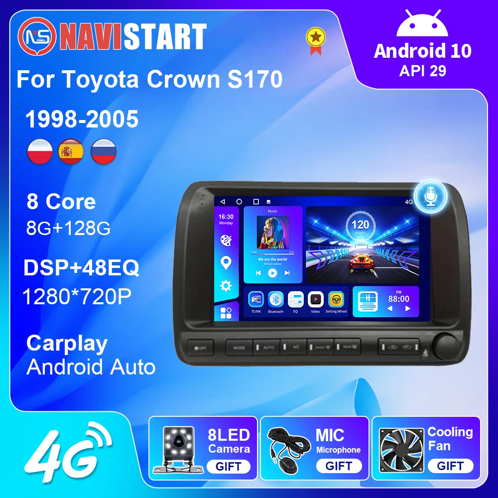 

NAVISTART For Toyota Crown S170 1998 - 2003 Android Auto GPS Navigation 4G WIFI BT DSP RDS Carplay No DVD Player 2 Din