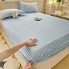 PLAID Fitted Sheet with Elastic Band Non Slip Adjustable Mattress Cover Soft Comfortable for Single Double King Queen Size 3