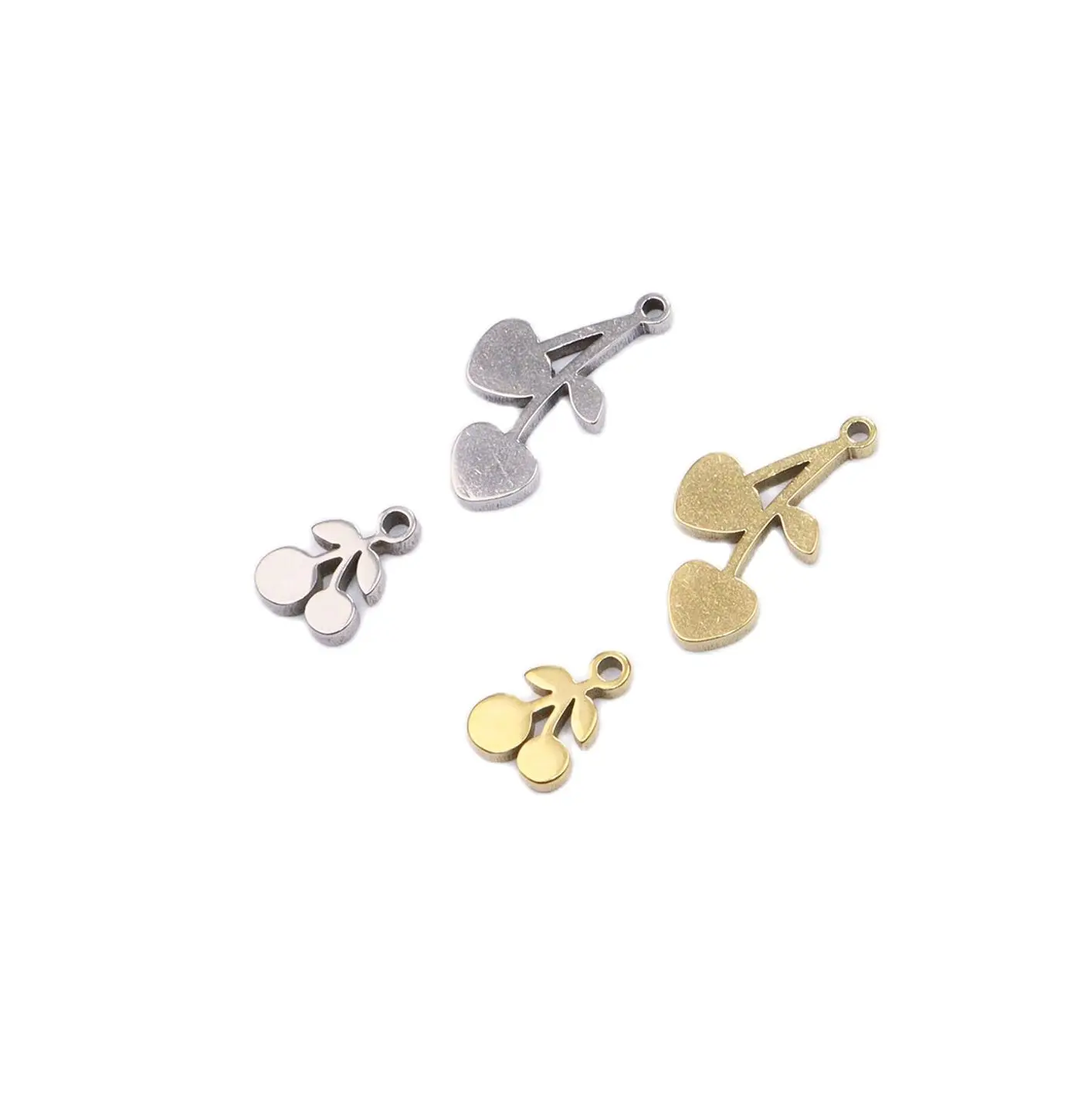 

10pcs Wholesale Stainless Steel Fruit Cherry Charms Pendant DIY Necklace Earrings Bracelets Unfading Colorless 2 Colors