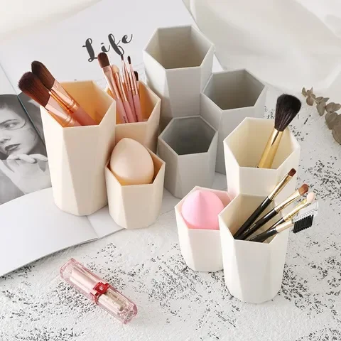 

Cosmetic Holder Makeup Brush Storage Box Organizer Lattices 3 Table Nail Polish Make-up Tools Pen Storage Box