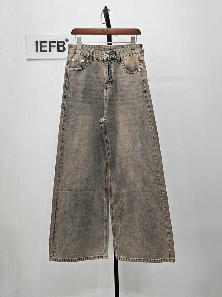 IEFB Men's Baggy Jeans Harbor Style Worn Out Loose Wide Leg Denim Pants Chic Distressed Streetwear Vintage Male Trousers 9C2019