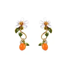 Enamel Glaze Lemon Leaf Citrus Flower Orange Earrings Necklace Ring Jewelry For Woman 2022 Trend 
