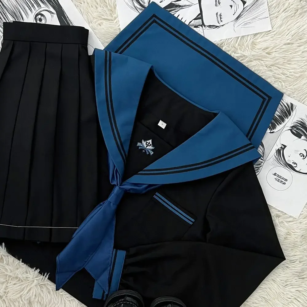 Japanese School Girl JK Uniform Skirts Suit Women Girl Bow Sailor Blouses Pleated Short Skirt Sailor Uniform JK Navy Costumes