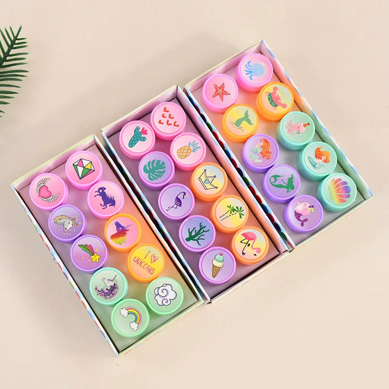 10Pcs Cartoon Self-ink Stamps Unicorn Mermaid Pattern Kids Birthday Party Favors Gift Toys DIY Scrapbook Decoration Supplies