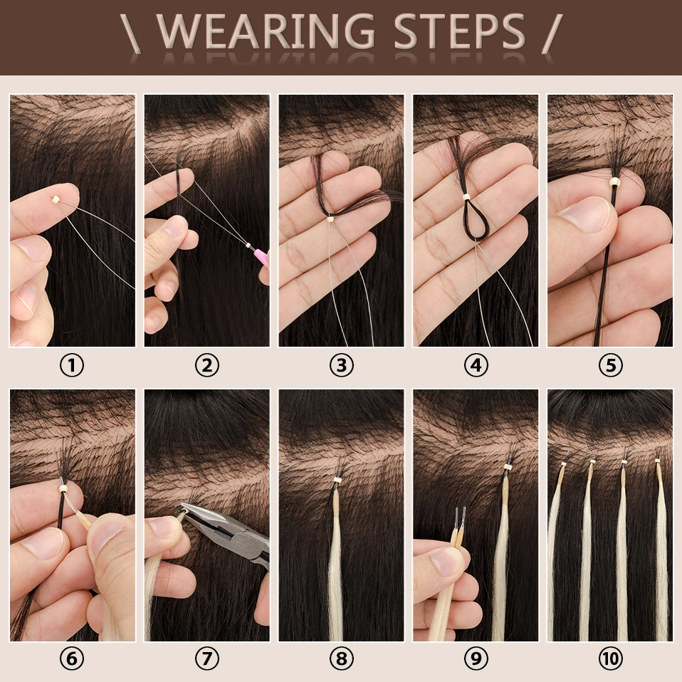 S-noilite Remy Hair 1g Elastic Rope Micro Loop Human Hair Extensions Microlink Micro Ring 50 Strands/Pack Straight Natural