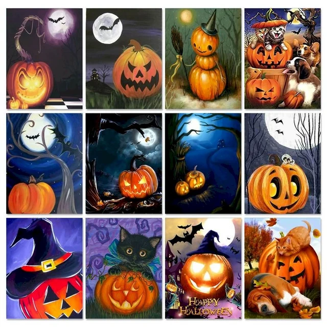 Halloween Paint by Numbers for Adults, Horror Large Paint by Number Kits for Beginner, Color Oil Painting Acrylic on Canvas Paints Without Frame