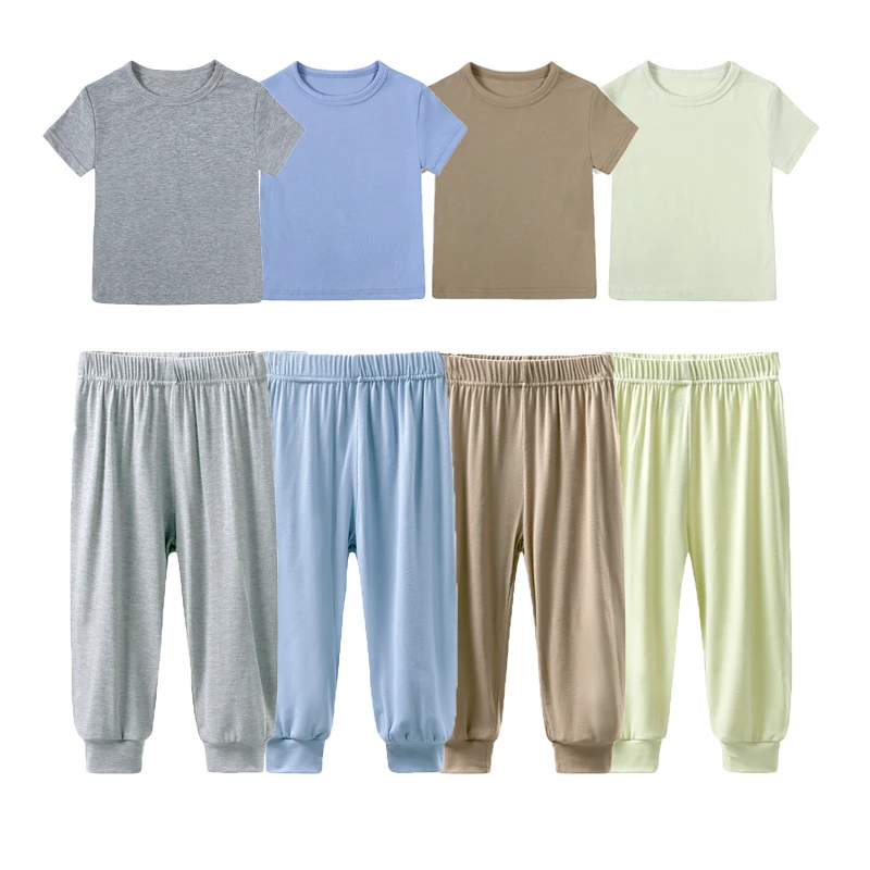 Summer Kids Modal Suits Short Sleeve Kids' T-Shirts Children's Thin Clothing Sets Unisex Baby Pants Solid Color Simple Suit