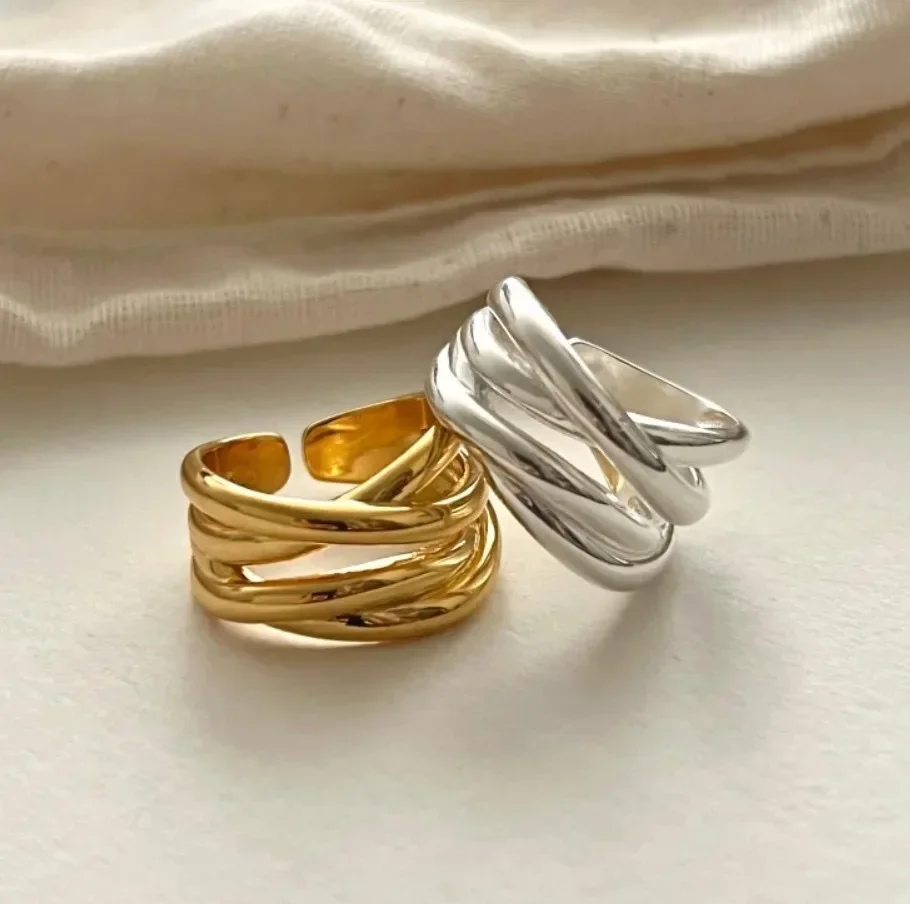 Sterling Rings for Women Fashion Geometric Handmade Irregular Interware Gold Ring Party Christmas Gift