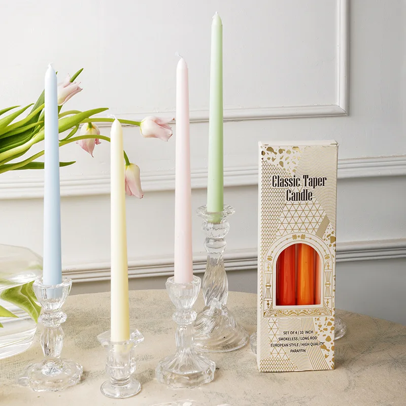 Set Of 4 Coloured Taper Candles Long Unscented For Weddings_voghion.com
