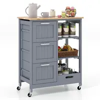 Kitchen Island with Storage, Kitchen Trolley on Wheels with Drawers & Open Shelves, Rolling Mobile Kitchen Island, Customized 3