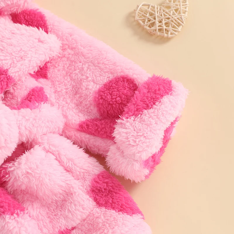 Valentine s Day Toddler Girls Heart Print Fleece Bathrobe with Tie Waist and Long Sleeves-Cozy Kimono Robe for Loungewear and