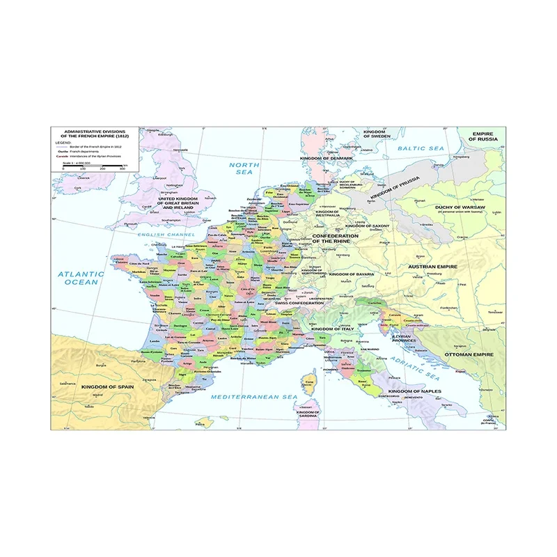 Map of The France 90*60cm In French 1812 Version Wall Art Poster Canvas Painting School Classroom Supplies Home Decor