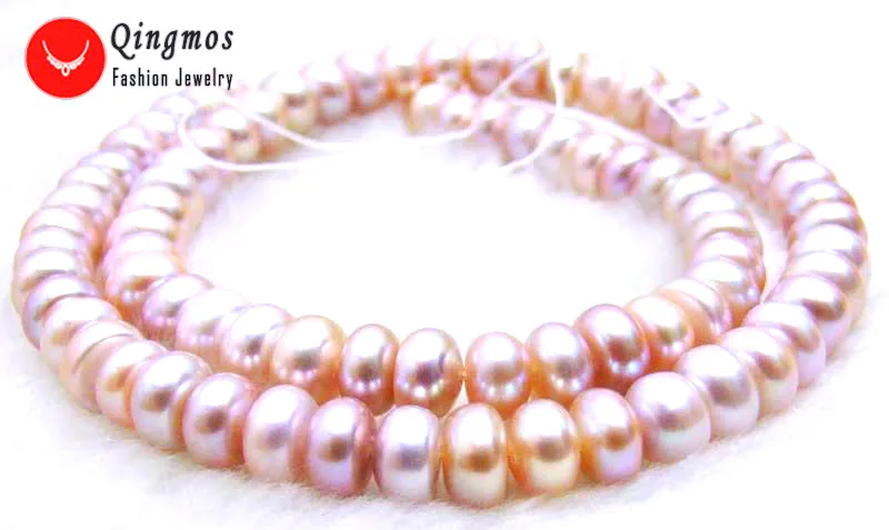 Qingmos 7-8mm Flat Round Natural Freshwater Black Pearl Loose Beads for Jewelry Making DIY Necklace Bracelet Loose Strands 14