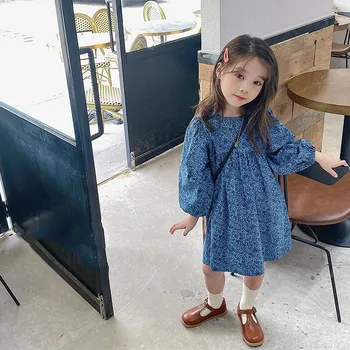 Girls Floral Bubble Sleeve Dress 1