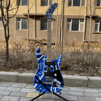 in stock Eddie Van Halen “Fran-k” Heavy Relic Electric Guitar/blue Body/Decorated With Black And White Stripes/Free Shipping