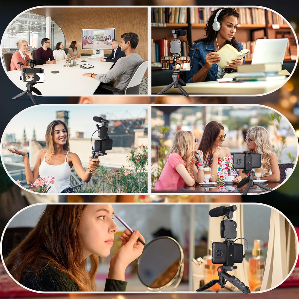 Kit Vlogging Per Smartphone - Treppiede, Microfono E Luce LED - Per Video, Dirette E Interviste