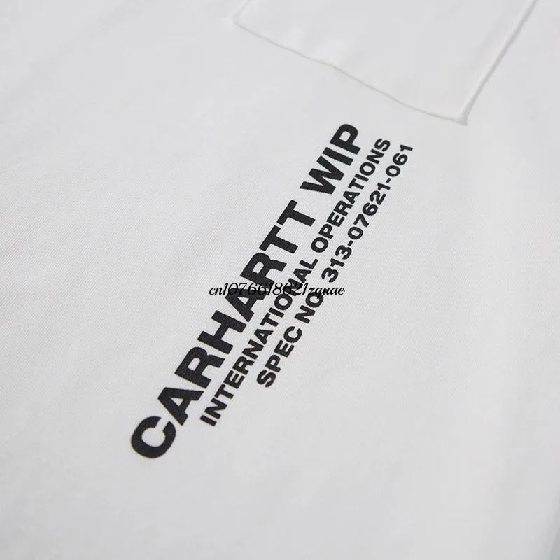 Carhartt WIP 순면 밀리터리 스타일 포켓 프린트 라운드넥 반팔 티셔츠, 캐주얼 상의, 무게추 여름