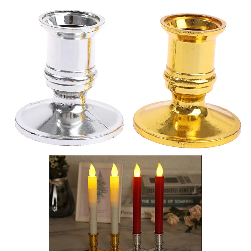 2pcs/set Plastic Candle Holder Candle Base Candlestick Taper Holder Gold Silver For Home Party Christmas Wedding Decoration