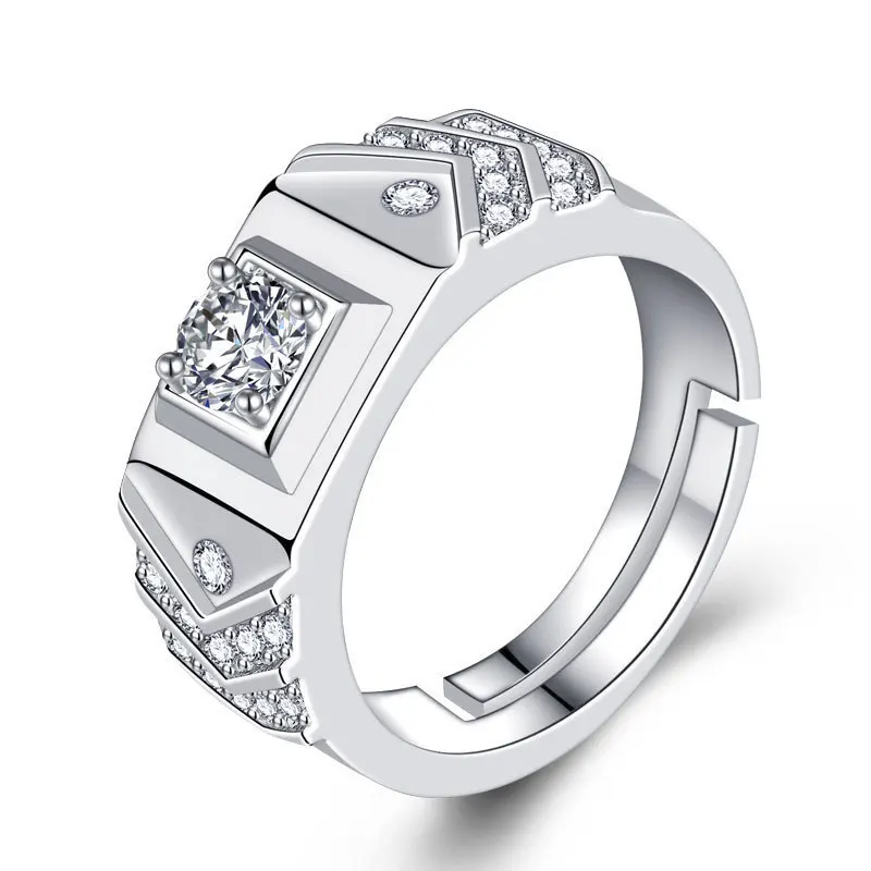 Silver Wedding Ring Men Adjustable 925 Sterling