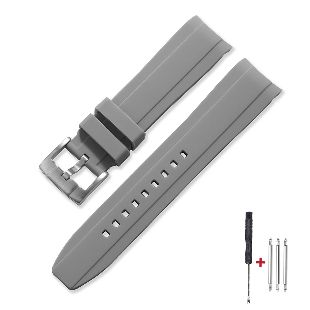 Curved End Silicone Sports Watch Band - Soft, Waterproof Rubber Wristband