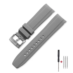 Curved End Silicone Sports Watch Band - Soft, Waterproof Rubber Wristband - 22mm (Grey)