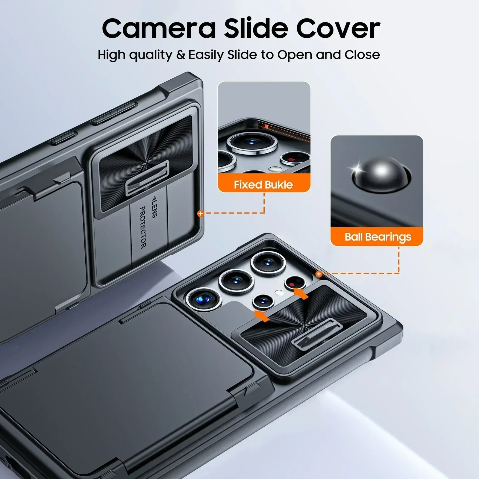 Enhanced Black Shockproof Phone Case with Full Coverage TPU & Camera Holder