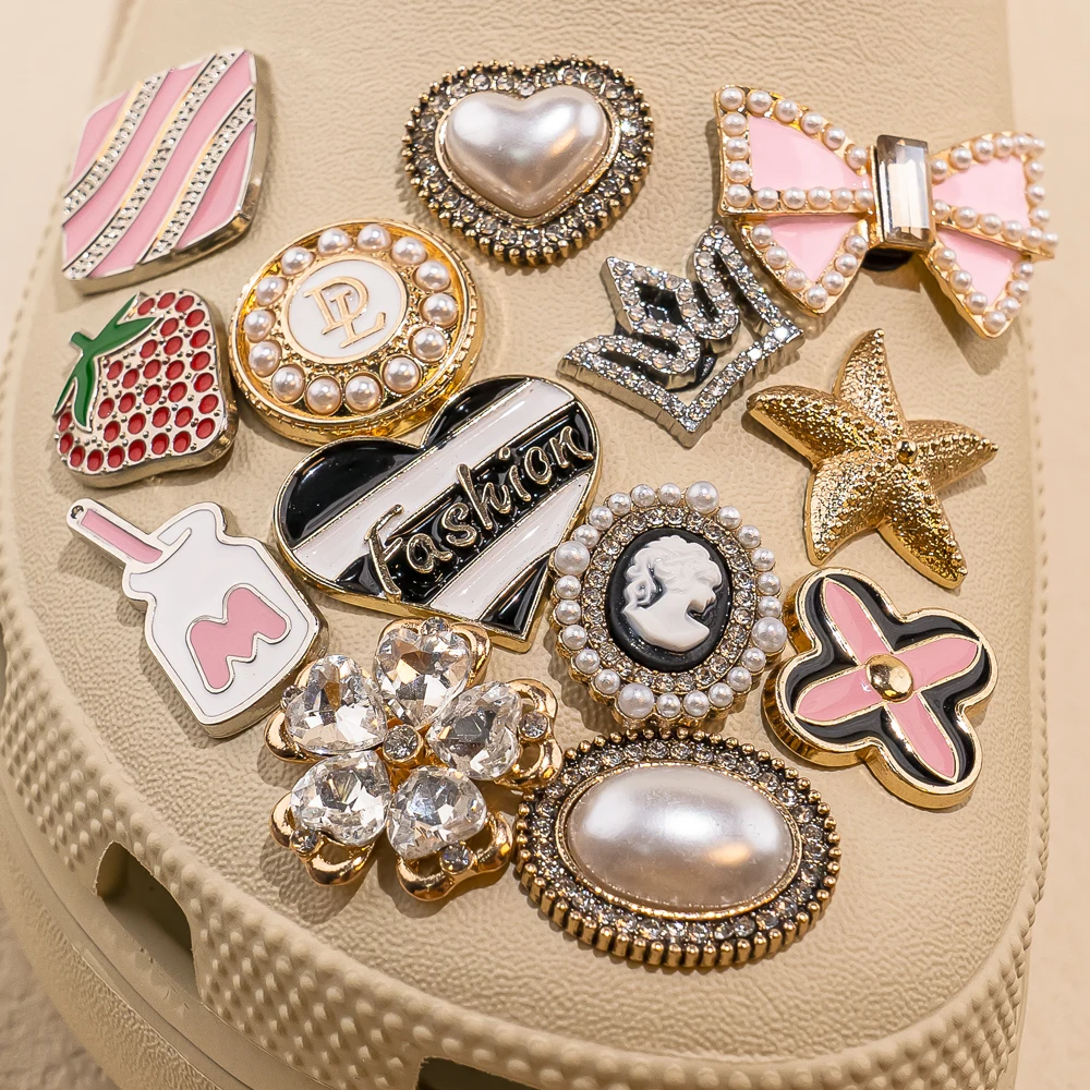 1ks růžová kov bota okouzluje vintage bota dekorace špendlíky pro ženy dívčí laskavost dárky perly sandal  příslušenství pro clog spona