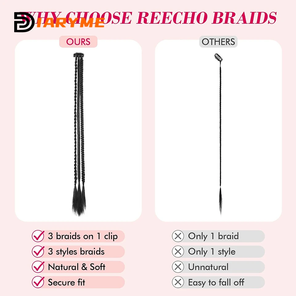 Synthetic Wig Braids With Clip Boxing Braid Dreadlocks Clip In Hair Extension Dirty Braids Boxer Braid Heat Resistat Hairpieces 3