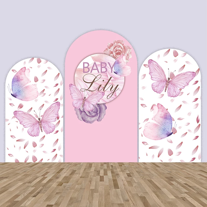 

Pink Butterfly Baby Shower Arch Cover Wall Backdrop Kids Birthday Table Covers Party Decoration Background Doubleside