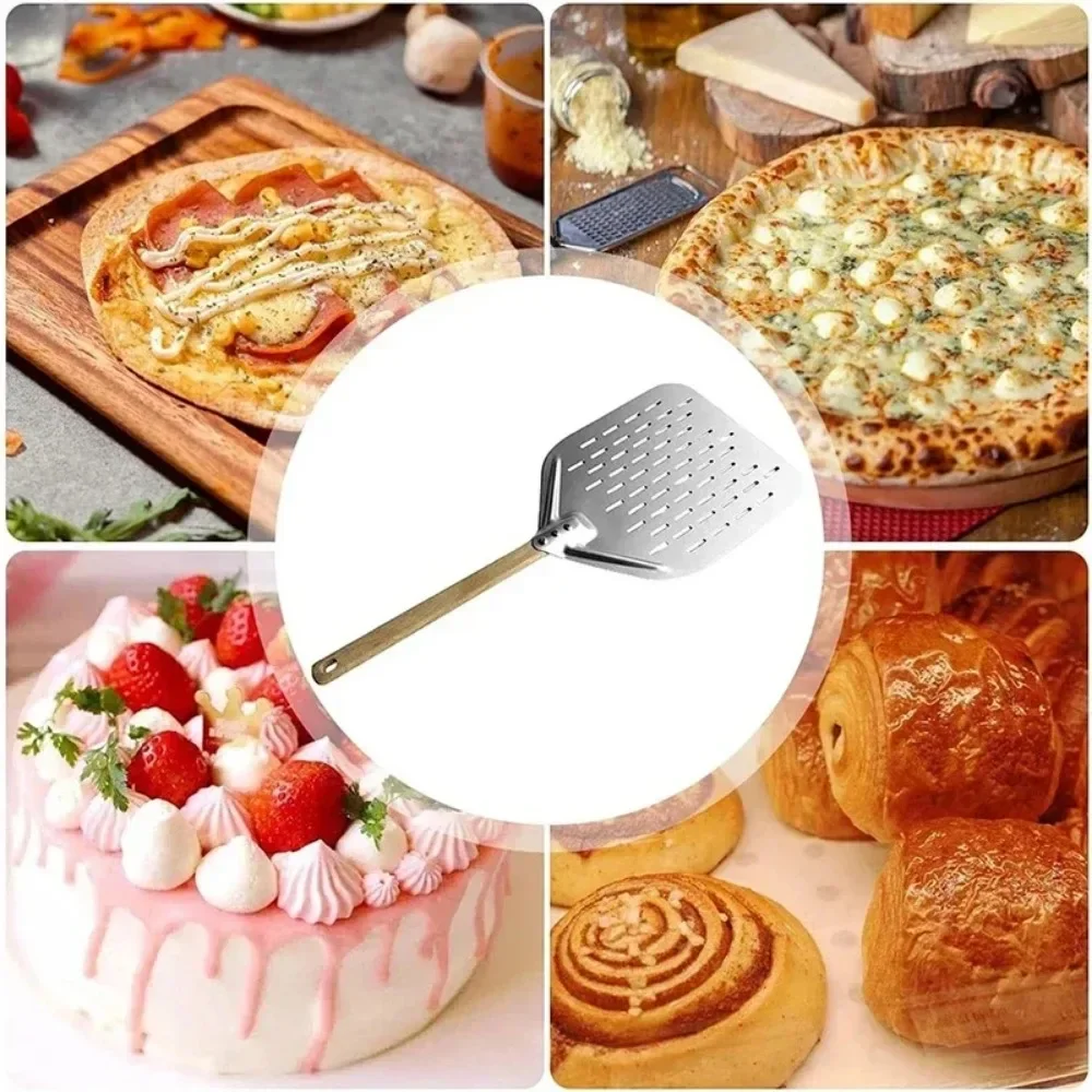 Pizza Peel Pizza Bakeware 12 Inch Pizza Shovel Metal Non-Stick Pizza Peel Wood Handle Transfer Tray Homemade Baking Cake Bread Pizzas Tools