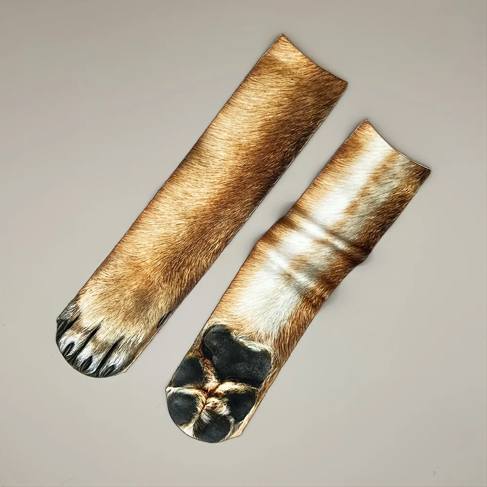 1pair Men's Dog's Feet Print Novelty Socks For For Winter