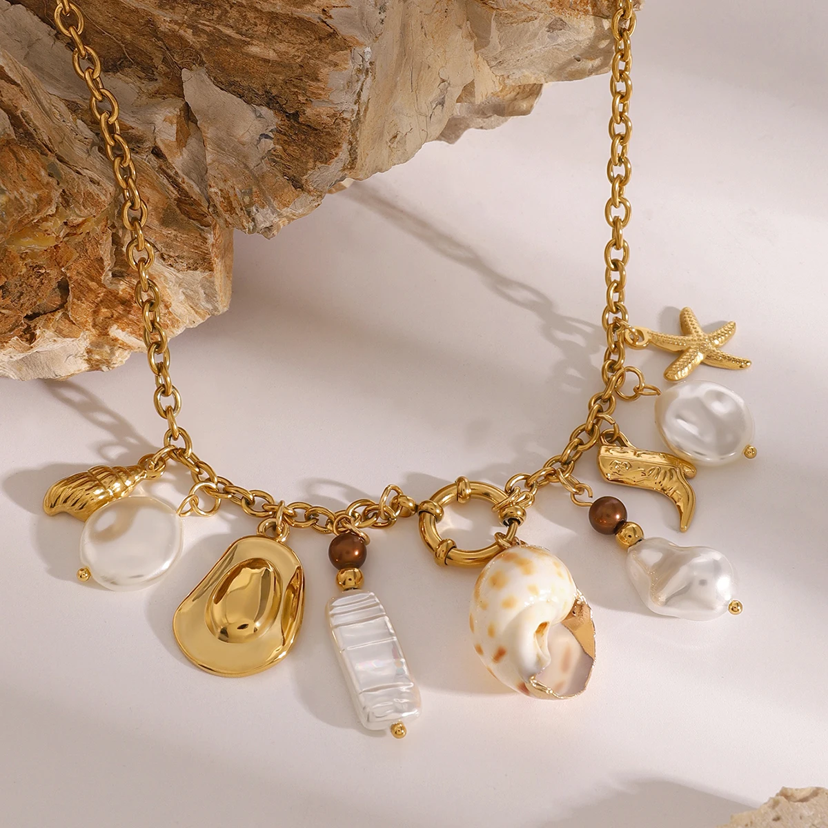 Olivenorma Collana Con Ciondolo In Agata In Stile Bohémien Con Perline Da 8 Mm