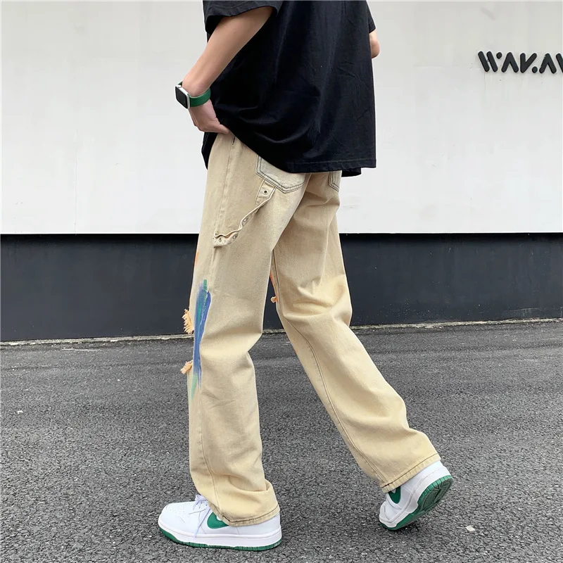 Men Jeans Korean Fashion Graffiti Casual Pants  Trendyol Cargo Trousers Punk Streetwear Man Harajuku Denim Y2k Hip Hop