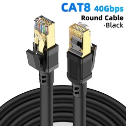 High - Speed CAT 8 Ethernet Cable - Nylon Braided Flat Internet Network Patch Cord, Shielded, 40Gbps, Various Lengths Available - 0.5m (PVC - Round - Black)