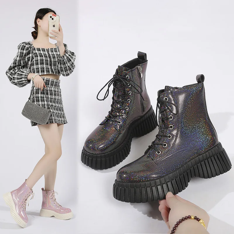 

High Quality 2023 Platform Boots Women Shoes Fashion Colorful Ankle Boots Punk Shoes Thick Bottom Plus Size Motorcycle Boots