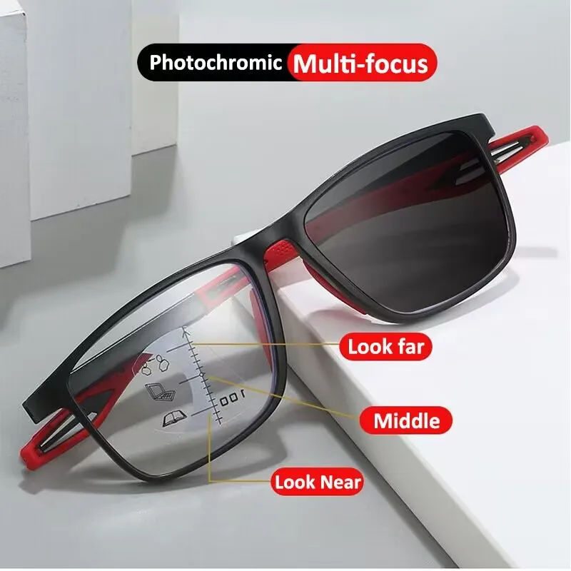 

2023 Multi-Focus Photochromic Reading Glasses Men Women Automatic Adjustment Anti-Blue Ray Progressive Full frame Eyewear 1.0-4