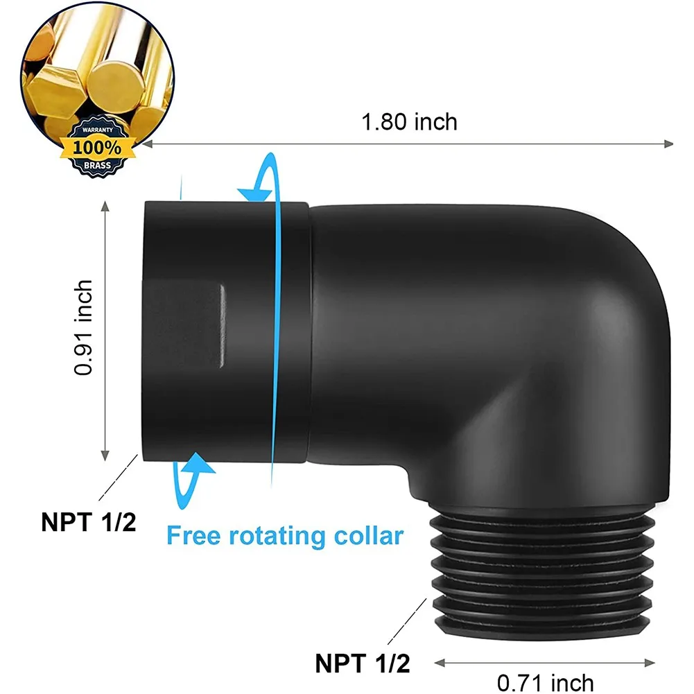 

Shower Head Elbow Adapter 90 Degree, Solid Brass Material, Easy Installation, Matte Black Finish Enjoy a Luxurious Shower