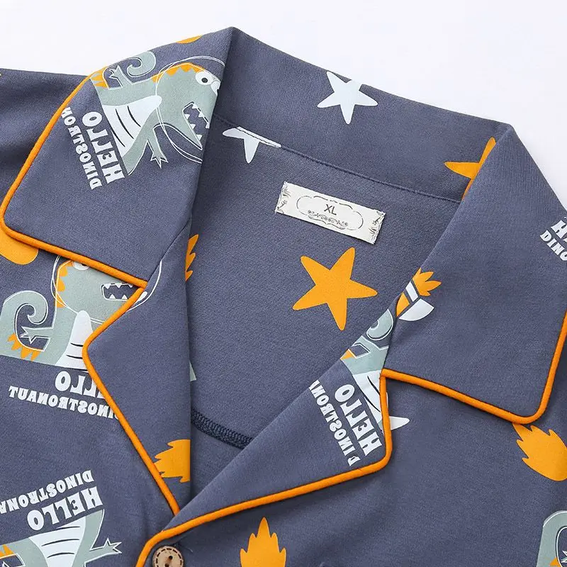 4XL 5XL Mens Pajamas Set Long Sleeve Sleepwear New Anime Pijama 2 Pieces Home Clothes For Young Male Autumn Nightgown Suits