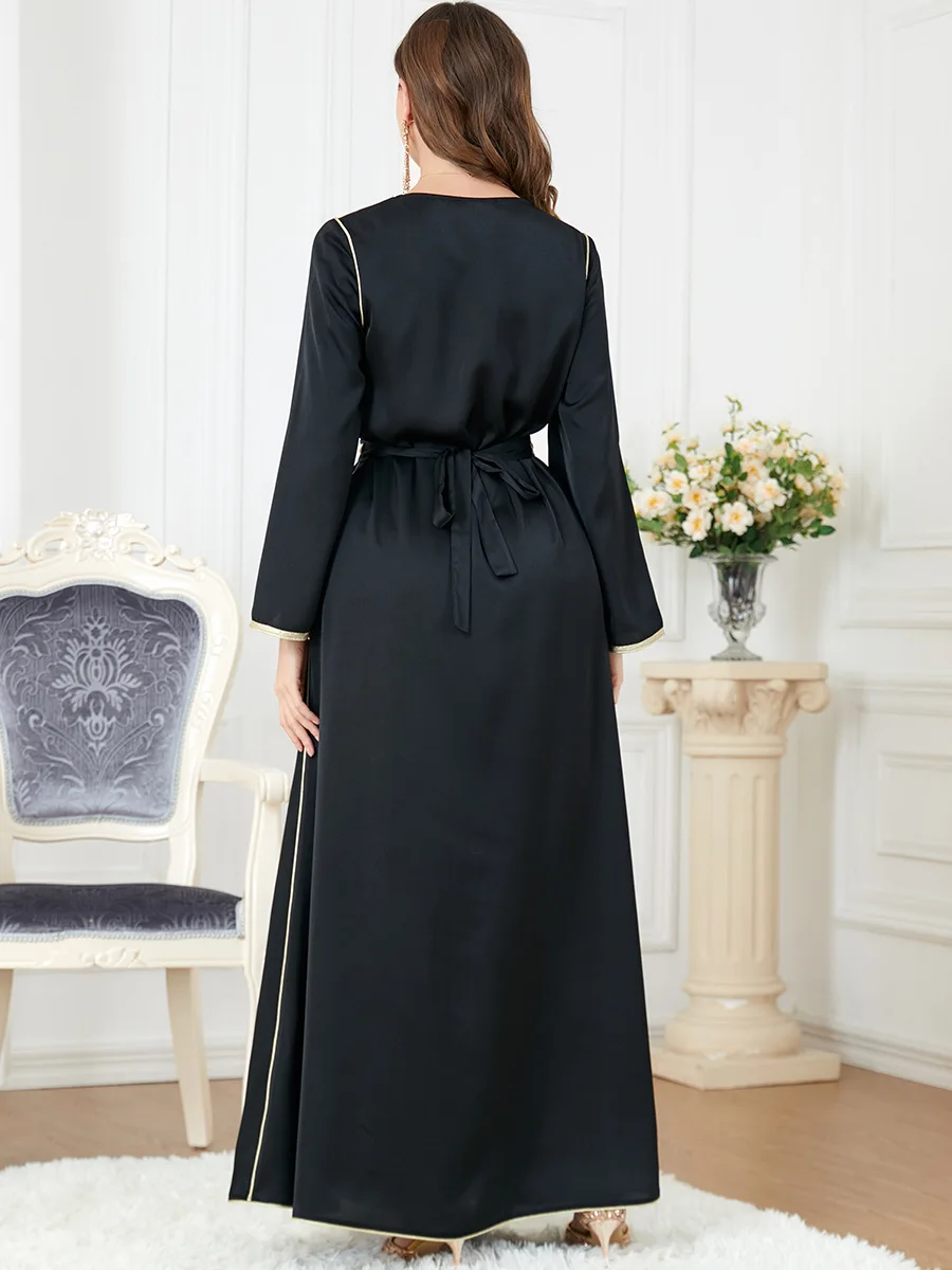Beading Kaftan Arabic Long Muslim Dress Embroidery Evening Party Dresses Gulf Jalabiya Ramadan Turkey Satin Abaya Black African