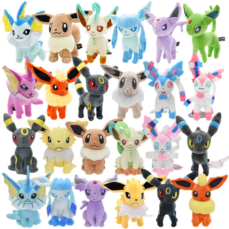 

Плюшевые игрушки Pokemon Eevee, 11-23 см, кавайная игрушка, болотный вапоран, йольтеон, сильвеон, листья, флареон, аниме, мягкие игрушки