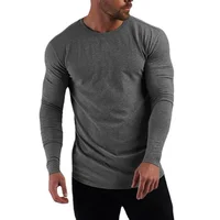 Coton uni respirant à manches longues vêtements salle de Sport Fitness musculation Sport T-shirts hommes entraînement décontracté coupe ajustée automne chemises 6