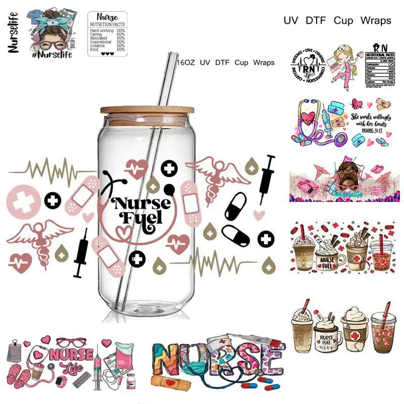 Nice 11+ Nurse Life print 3D UV DTF Cup Wraps stickers Custom Nurse  Affirmation UV Wraps for 16oz Libbey Glass Tumbler - AliExpress