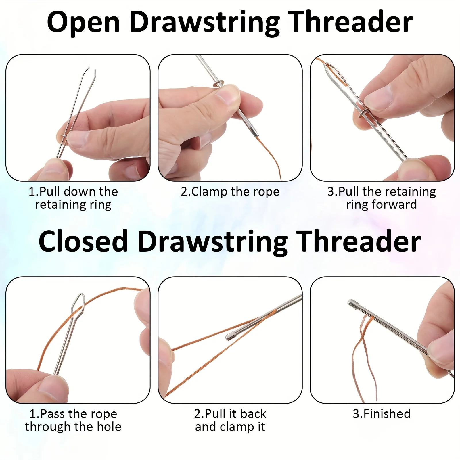 2 PCS 로프 스레더 클립, Drawstring 스레더 도구, 빠른 삽입 DIY 로프 스레더 바느질 도구 바지 신발 까마귀