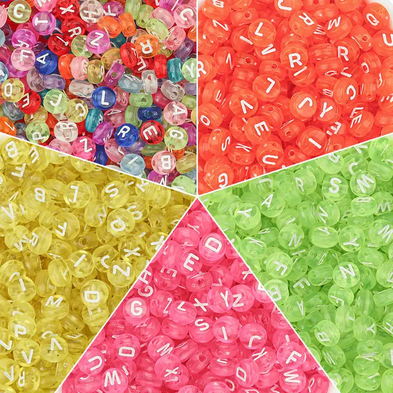 7mm Transparent Acrylic Alphabet Letter Beads Round Candy Colors Flat Round Loose Spacer Beads for DIY Bracelet Jewelry Making meditation beads