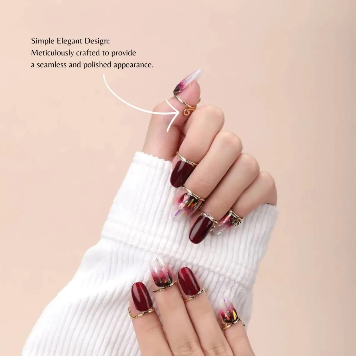 10x Fingernail Rings Halal Nail Rings Set Non Tarnish,Removable,Girl,Size Adjustable for Press on Nails Daily Wear No Glue 2