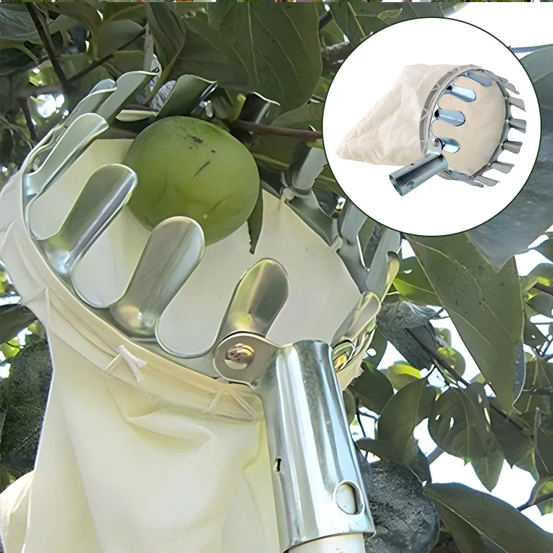 Fruit Picker Tool Metal Fruit Picker High Tree Orchard Apple Peach Cherry Catcher Farm Garden Picking Portable Fruit Collection Pouch