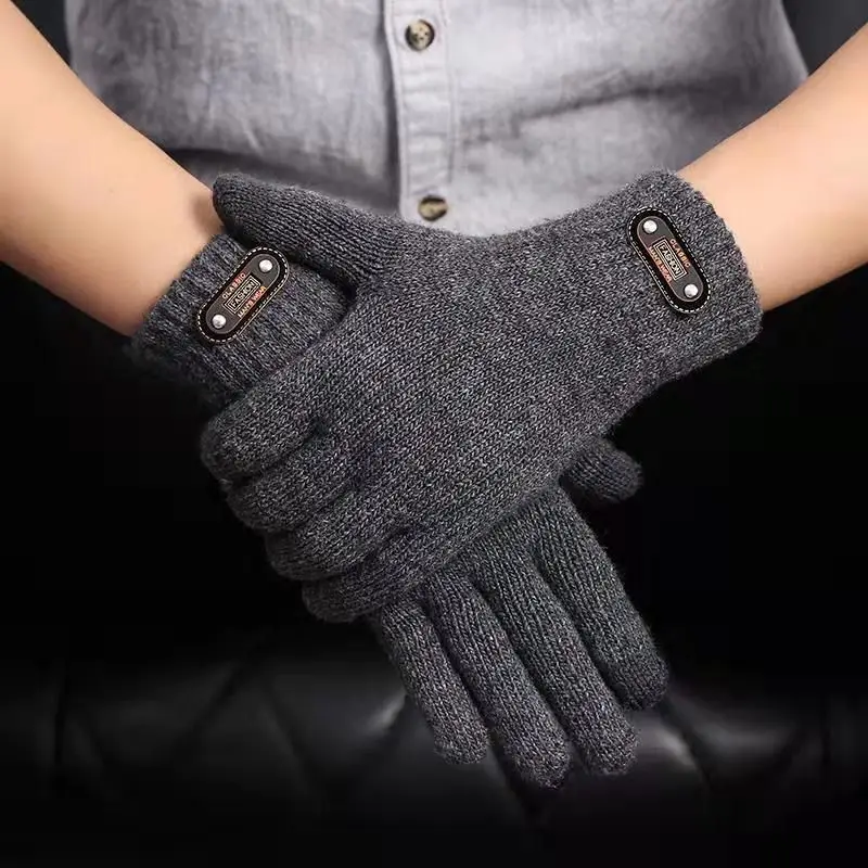 

Winter Autumn Men Knitted Gloves Screen Touch Screen High Quality Wool Solid Color Gloves Men Mitten Men Elastic Mittens