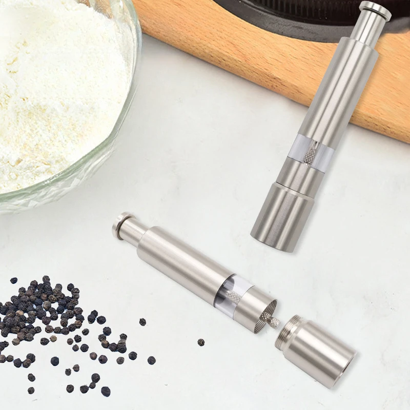 Salt And Pepper Grinder Nut Spice Grinder Pepper Grinder Herb Spice Grinder 1Pcs Portable Pepper Mill Stainless Steel Manual Thumb Push Novelty Salt Spices Pepper Grinder Home Barbecue Kitchen Accessories