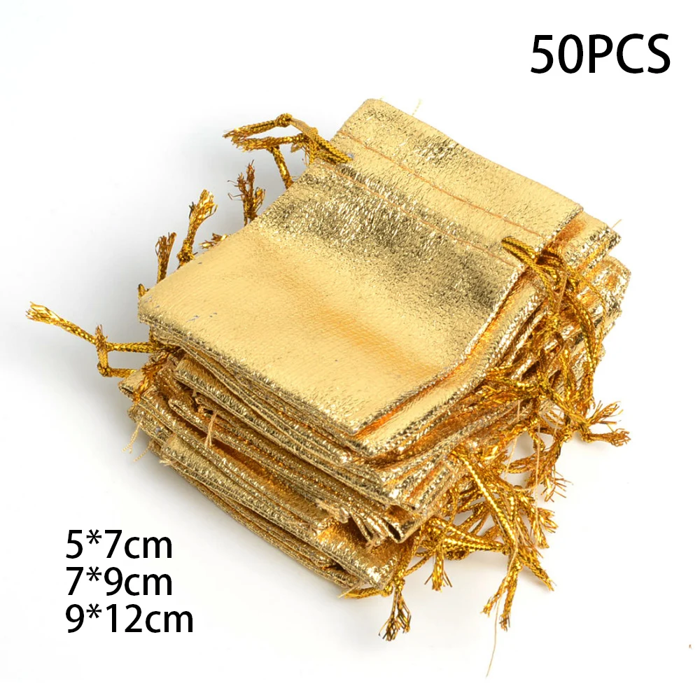 

50pcs Foil Party favors Gift Bags Gift Wrapping Supplies For Bachelorette Parties Glamorous Gold Jewelry drawstring